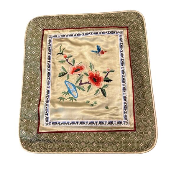 Toss pillow cover silky rayon satin hand embroidery golden square zips closed - Picture 1 of 10